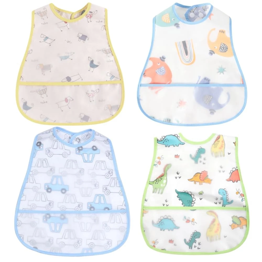 Baby Bibs Waterproof Toddler Feeding Bib Pocket Infant Boy Girl Washable 636M