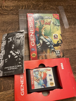 #ad Earthworm Jim Sega Genesis 1994 CIB Tested Works Cardboard Box Plastic Case $60.00