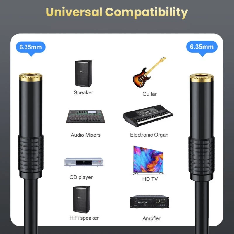 6.35mm 1/4" TRS/TS Coupler Audio Cable Gold Plated | Female to Female | 3m - Image 4 of 4