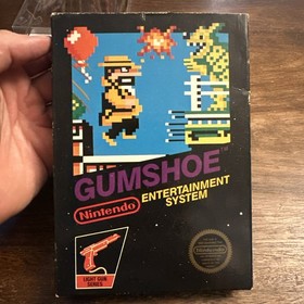 Gumshoe (Nintendo NES) Complete CIB - 5-Screw Hangtab Gloss Sticker - Authentic