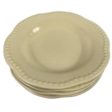 Pottery Barn Emma Beaded Rim Pasta Soup Bowls Set of 4 Ivory Yellow Stoneware