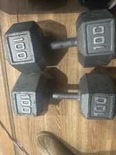 Pair of 100 lb Hex Dumbbells – 200 lbs Total Iron
