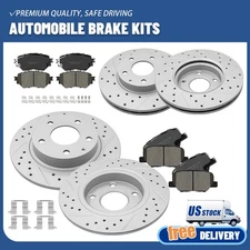 Front & Rear Drilled Disc Brake Rotors Ceramic Pads Kit for 2014-2018 Mazda 3