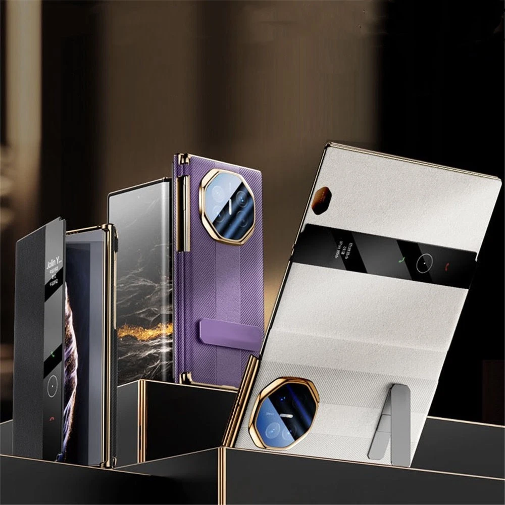 Genuine Nappa Leather Bracket Case For Huawei Mate XT XTS Window View Full Cover - Picture 1 of 28