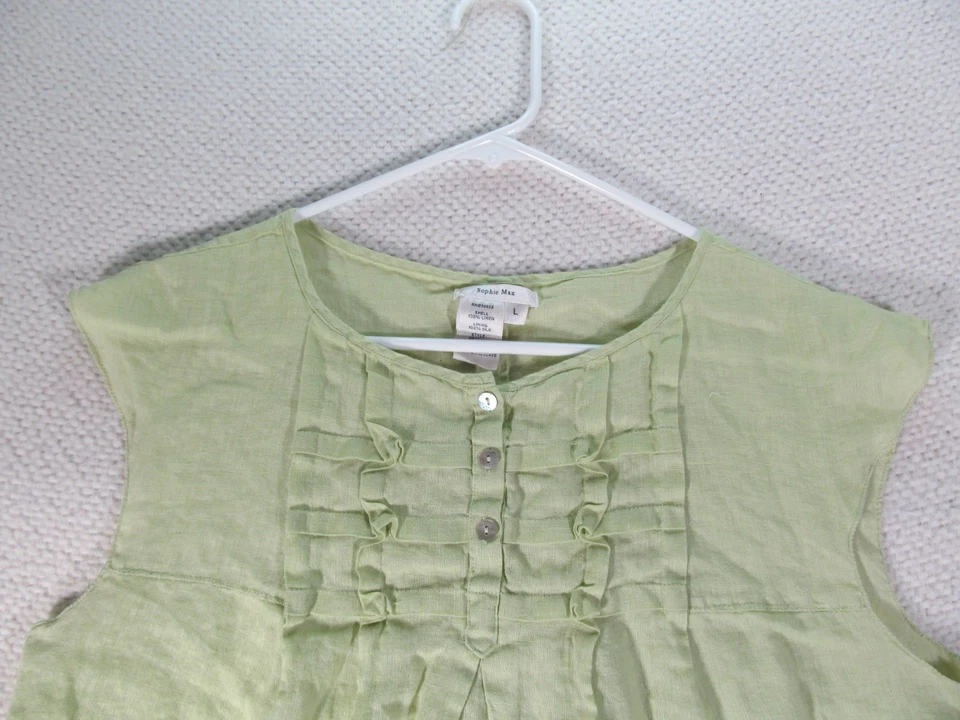 Sophie Max Womens Shirt Blosue Large Green Sleeveless Silk - Image 2 of 4