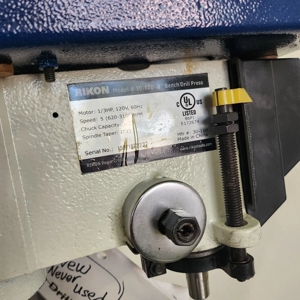 RIKON 8 INCH BENCH DRILL PRESS NEVER USED - Image 4 of 4