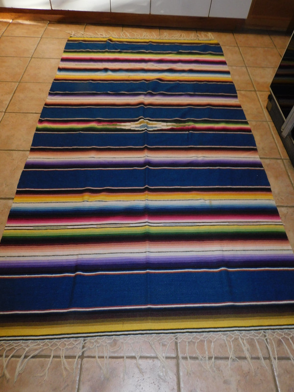 ANTIQUE MEXICAN HAND WOVEN 100% WOOL LG SALTILLO SERAPE BLANKET