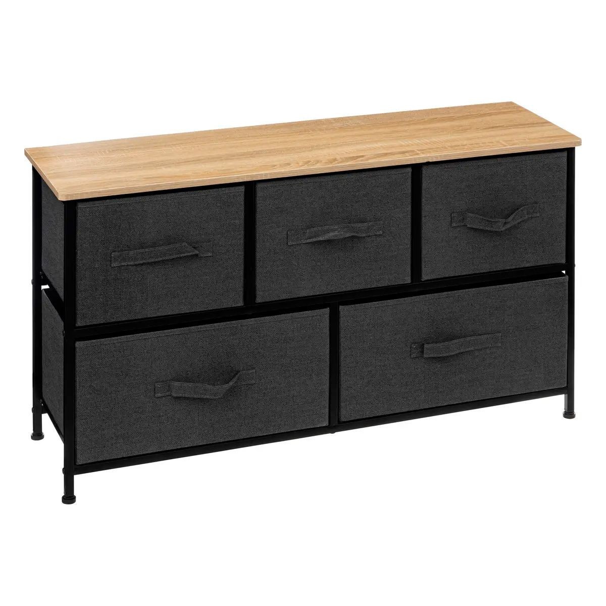 Commode basse gris foncé Tissa avec 5 tiroirs de rangement de 100cm