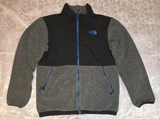 The North Face TNF Denali Fleece Logo Black Gray Boys Full Zip Coat Jacket XL