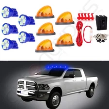 5x Amber Cab Marker Roof Light Lens w/ T10 Blue LED+Wiring For 73-87 Chevy/GMC
