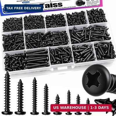 Taiss 350PCS #6#8#10 Phillips Pan Head Self Tapping Screws for Plastic,Self-Tapp