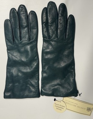 Lord & Taylor Leather Gloves 6.5 Green  Cashmere Lined  FownesNEW