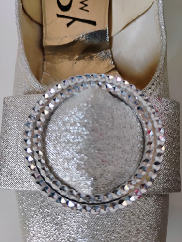 VTG 60's Jackie O CHIC "Young Modes" Silver with Large Bow Slip-on Pumps 8.5-M - Picture 8 of 20