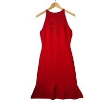 Elie Tahari Womens Dress S Red Halter Lace Trim NWT $428 Cocktail Date Night
