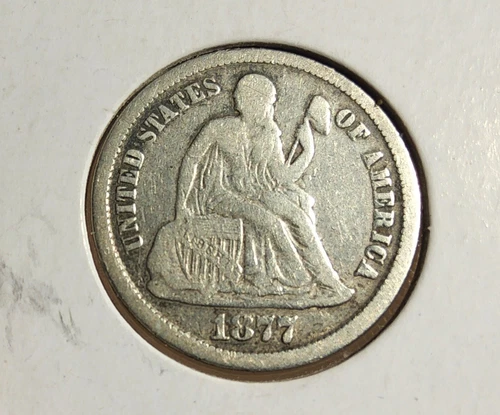 1877 DATED CARSON CITY SEATED LIBERTY DIME (10c) SILVER COIN GOOD CIRCULATED CDN