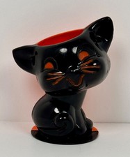 Vintage Plastic Halloween 50s Tico Toys/Rosbro Black/Orange Cat Candy Container