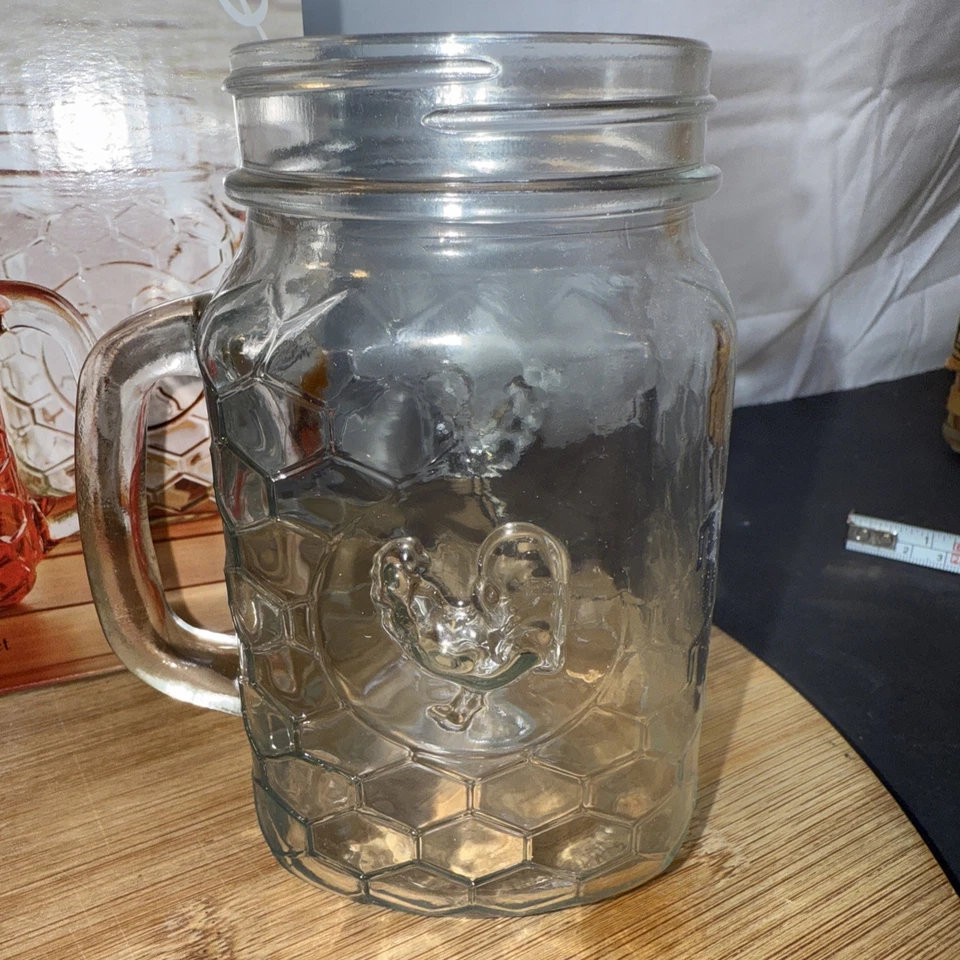 Juego de tres vasos de gallo de albañil de vidrio de desgaste circular taza de 17 onzas Foto 4 de 4