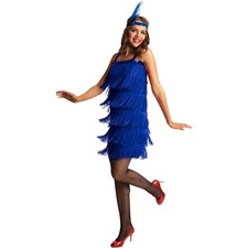 Women's Large 12-14 Blue Flapper Halloween Costume fringe dance dress retro 20s