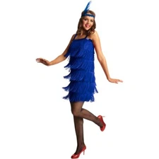 Women's Large 12-14 blue Flapper Halloween Costume fringe dance dress retro 20s
