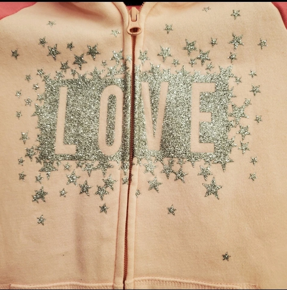 Sudadera Children's Place Niñas Talla M 7/8 Rosa Cremallera Brillante LOVE Gráfico Capucha Foto 4 de 4