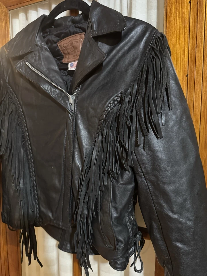 Chaqueta de motociclista de cuero Walter Dyer para mujer talla 10 hecha en EE. UU. vintage Foto 3 de 4