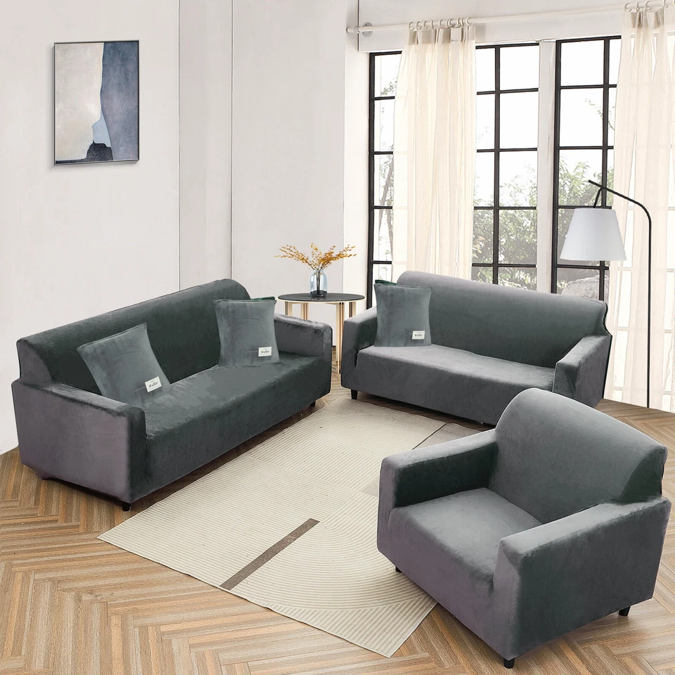 Samt Sofabezug Stretch Sofahusse Abdeckung für 1/2/3/4 Sitzer & L Form Ecksofa - Bild 2 von 4