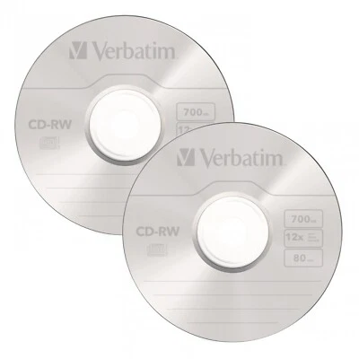 2 x Verbatim CD-RW Disc ReWritable Blank Discs in Sleeve x8 - x12 700MB 80min