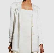$295 SER.O.YA Women's White Ronin Satin Single-Breasted Blazer Jacket Size M