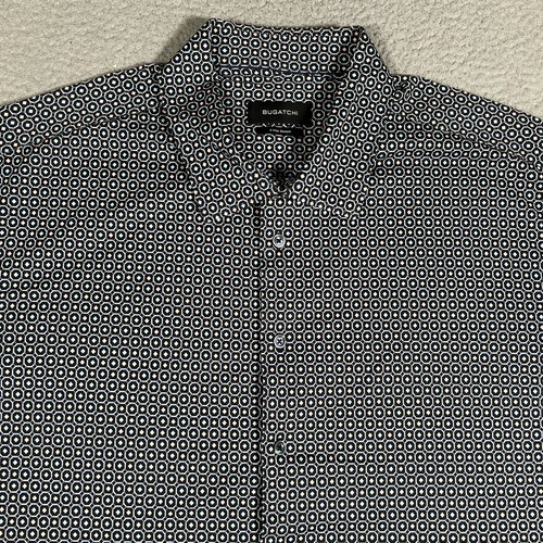 Bugatchi Hemd Herren XXL Schwarz Geometrisch 8 Wege Stretch Freizeit Preppy Knopfleiste