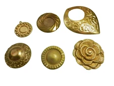 Set of 6 Various Embossed Brass Stampings Rhode Island Findings Vintage New-