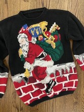 Vtg Over The Top Crazy Busy Ugly Christmas Sweater Chimney Santa Holy Grail XL