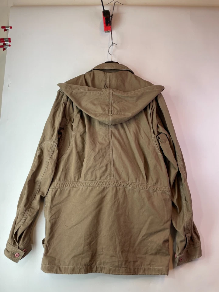 Chaqueta Larga Exterior Algodón FCUK De Colección Para Hombre L Marrón Botón y Cremallera Con Capucha Foto 2 de 4