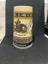 CERAMARTE Brazil Budweiser Relief HORSE Anheuser Busch Cobalt Blue Beer Stein 7”