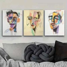 3pcs Abstract Portrait with vivid colors Wall Art Canvas Framed 50x70cm