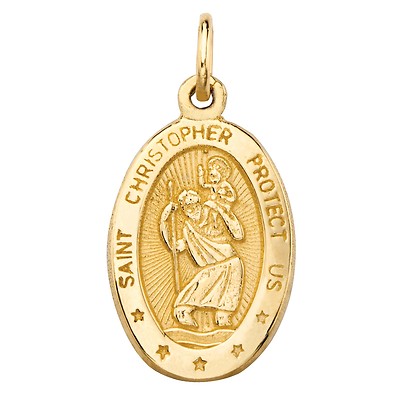 10k yellow gold oval patron st. christopher embossed pendant charm