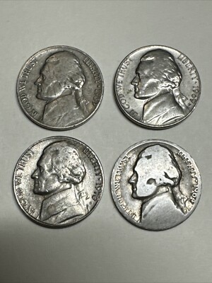 Jefferson Nickels Mixed Lot - 1939, 1969-s, 1970-D Struck Through Grease ,1964￼￼