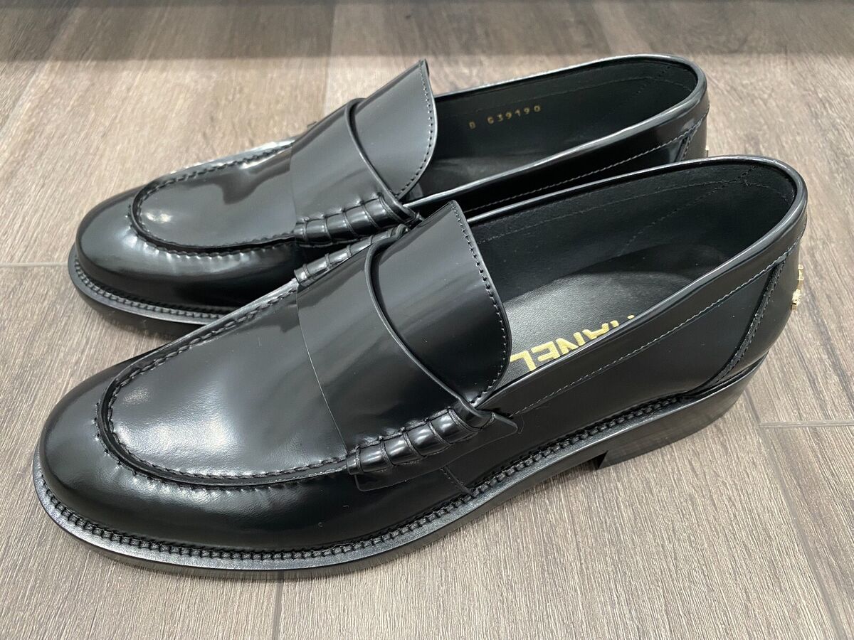 2023 CHANEL BLACK LEATHER LOAFERS OXFORD SHOES 38 NEW