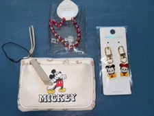 Disney - Beige Zip Top Coin Purse, Red & Silver Charm Bracelet, Zipper Pull (60)