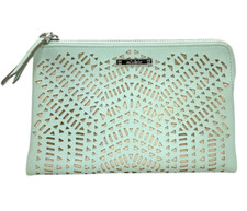 Stella and Dot Turquoise Eyelet Cut Out Double Clutch W9" x H5.5" SEE PICS