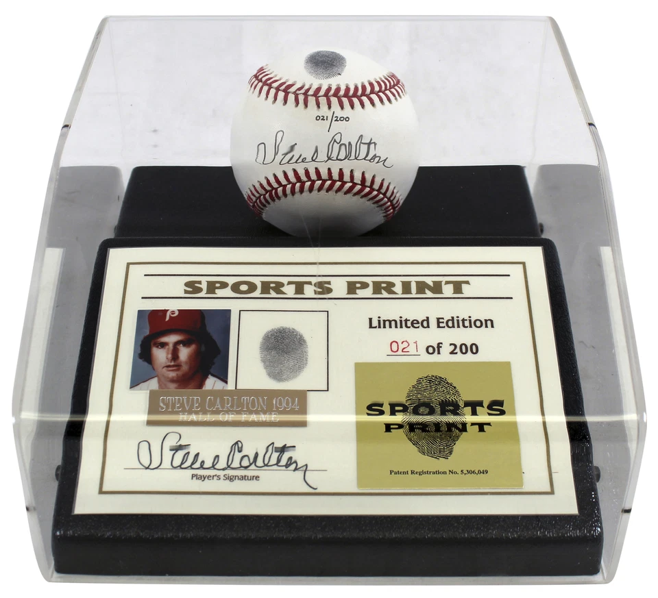 Phillies Steve Carlton Signed Thumbprint Baseball LE #'d/200 w/ Display Case BAS - Image 3 of 4