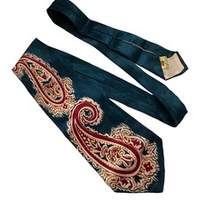 Vtg 1940s Men's Tie Cravat Paisley Green Maroon Beige Swing Rockabilly Artcraft