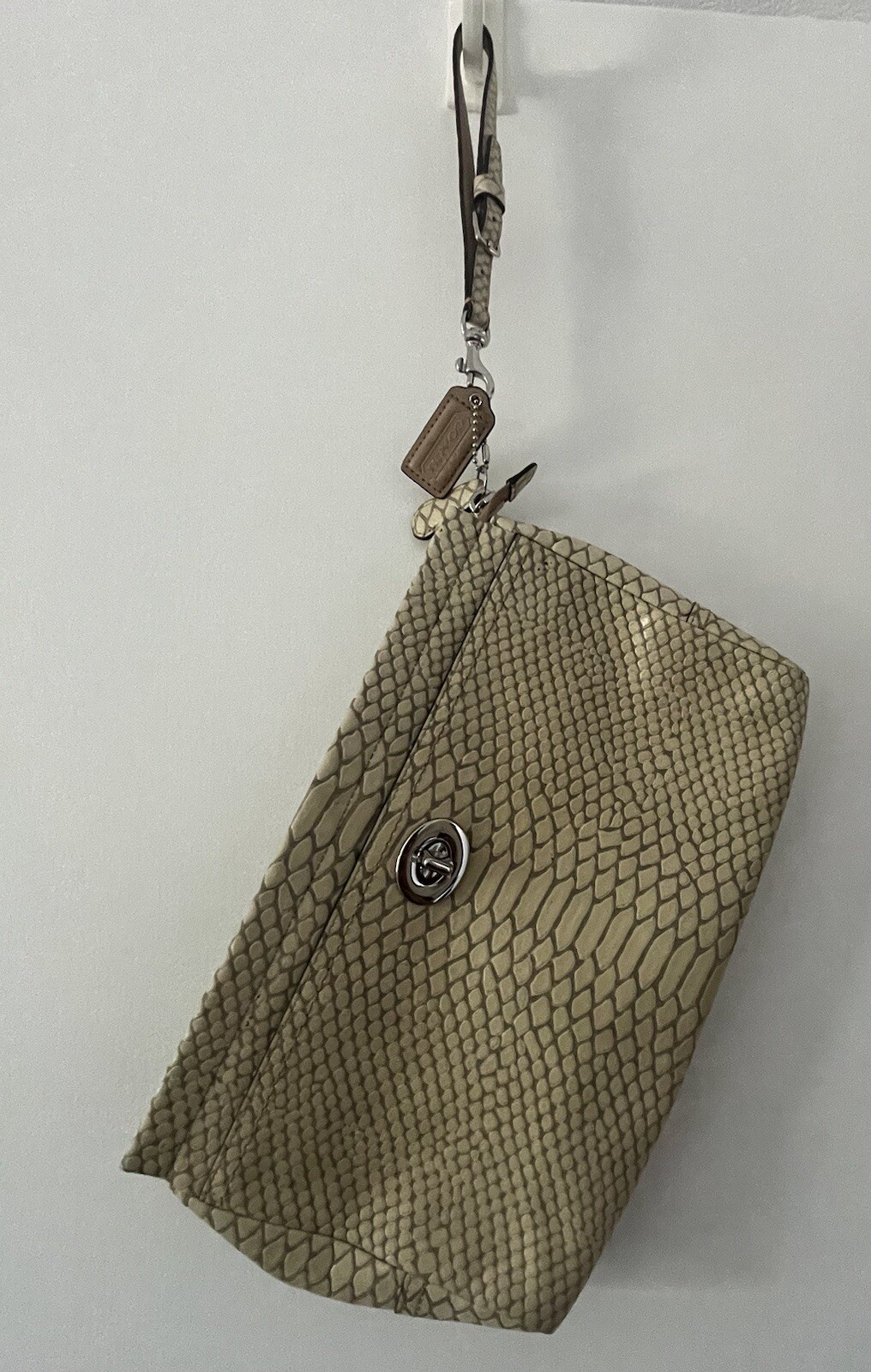 COACH Beige Leather Python Stamped Medium Clutch … - image 1