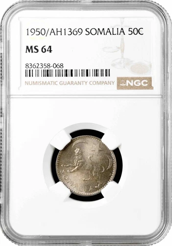 Somalia 50 centesimi 1950, NGC MS64, "Italian administration (1950 - 1960)"