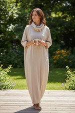 Livaldi Beige Long Sleeve Maxi Dress with Cowl Neck 