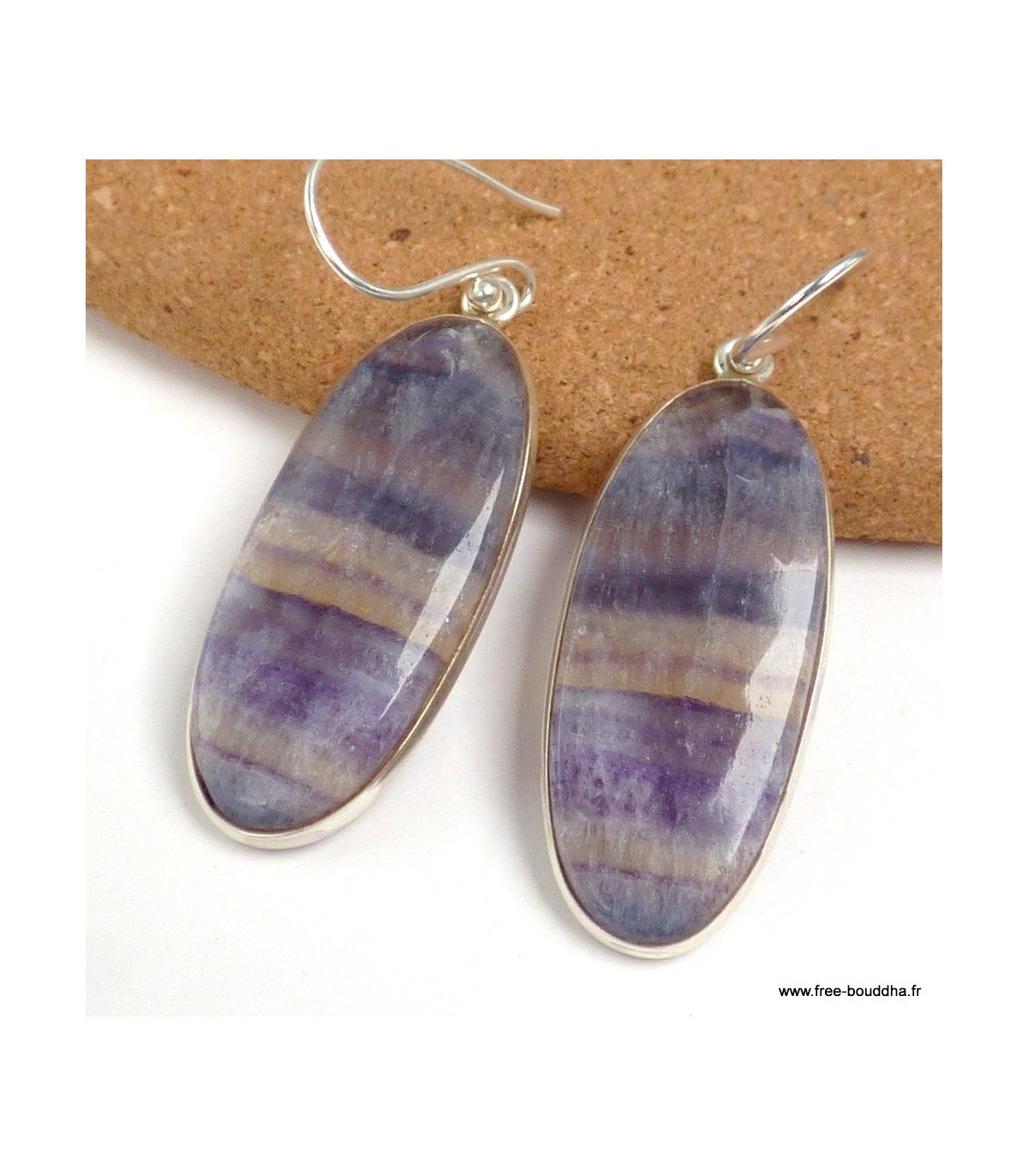 Boucles d'oreilles longues Fluorite arc-en-ciel YM55.1 en argent