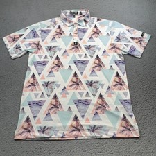 Bad Birdie Polo Shirt Mens XL White Palm Tropical Golf Performance Stretch Aloha