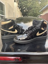 Nike Air Jordan 1 Retro High OG Black Gold Patent Leather High Top Sneakers