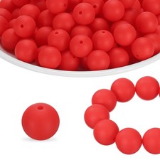 160Pcs Silicone Beads 12mm Round Rubber Focal Beads Bulk, Strawberry Red