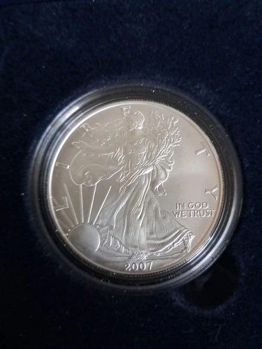 2007 Burnished Silver Eagle With , OGP, COA.