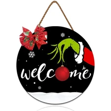 Christmas Decoration Santa Grinch Snowflakes Welcome Wooden Welcome Hanging Sign